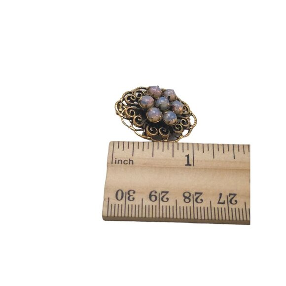 Faux Opal Cabochon Filigree Brooch Pin Gold Tone Vintage - Picture 5 of 5